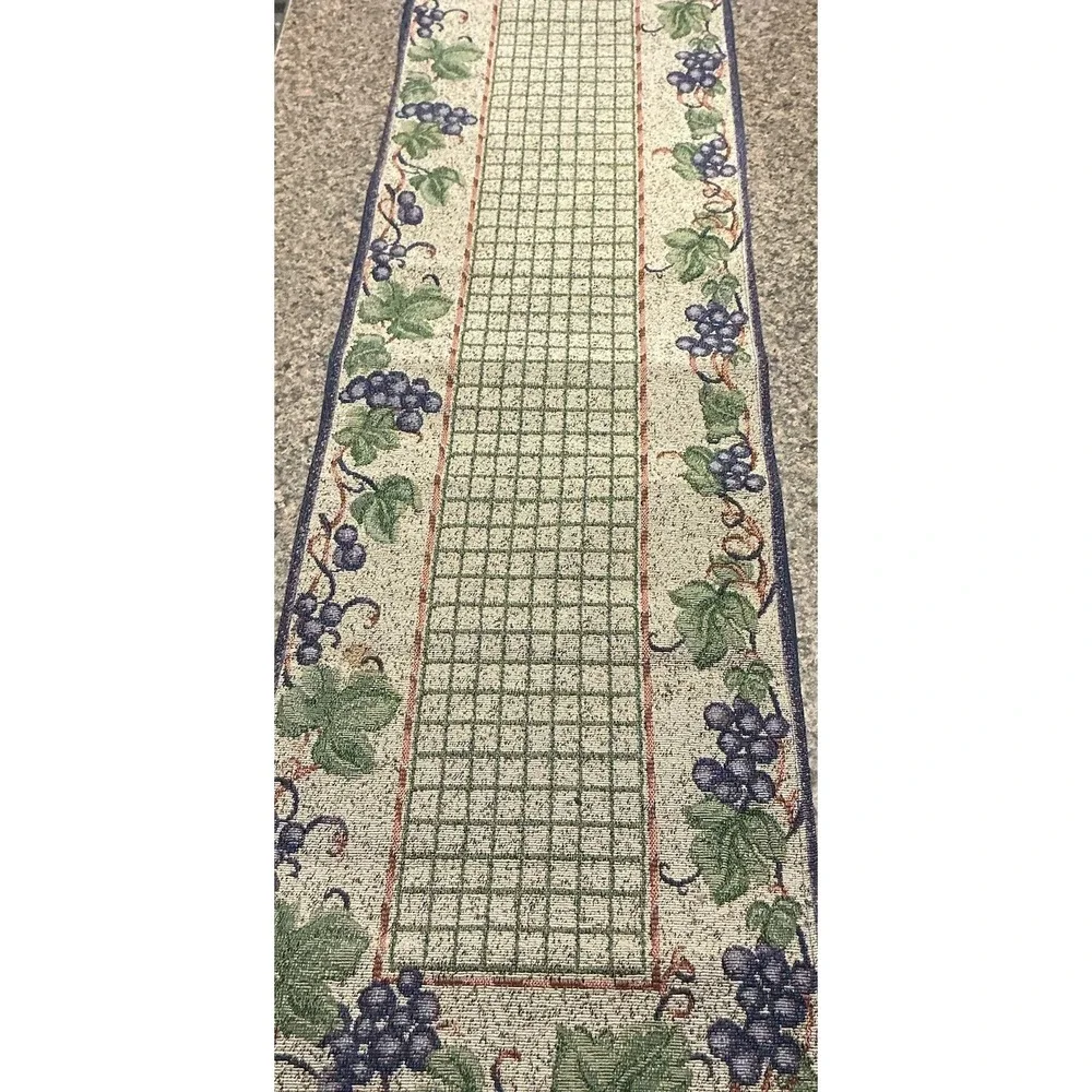Vintage Grape Tapestry Table Runner 54x12.5 Woven Jacquard Cottagecore Vineyard